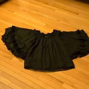 Dramatic black chiffon dolman sleeve blouse